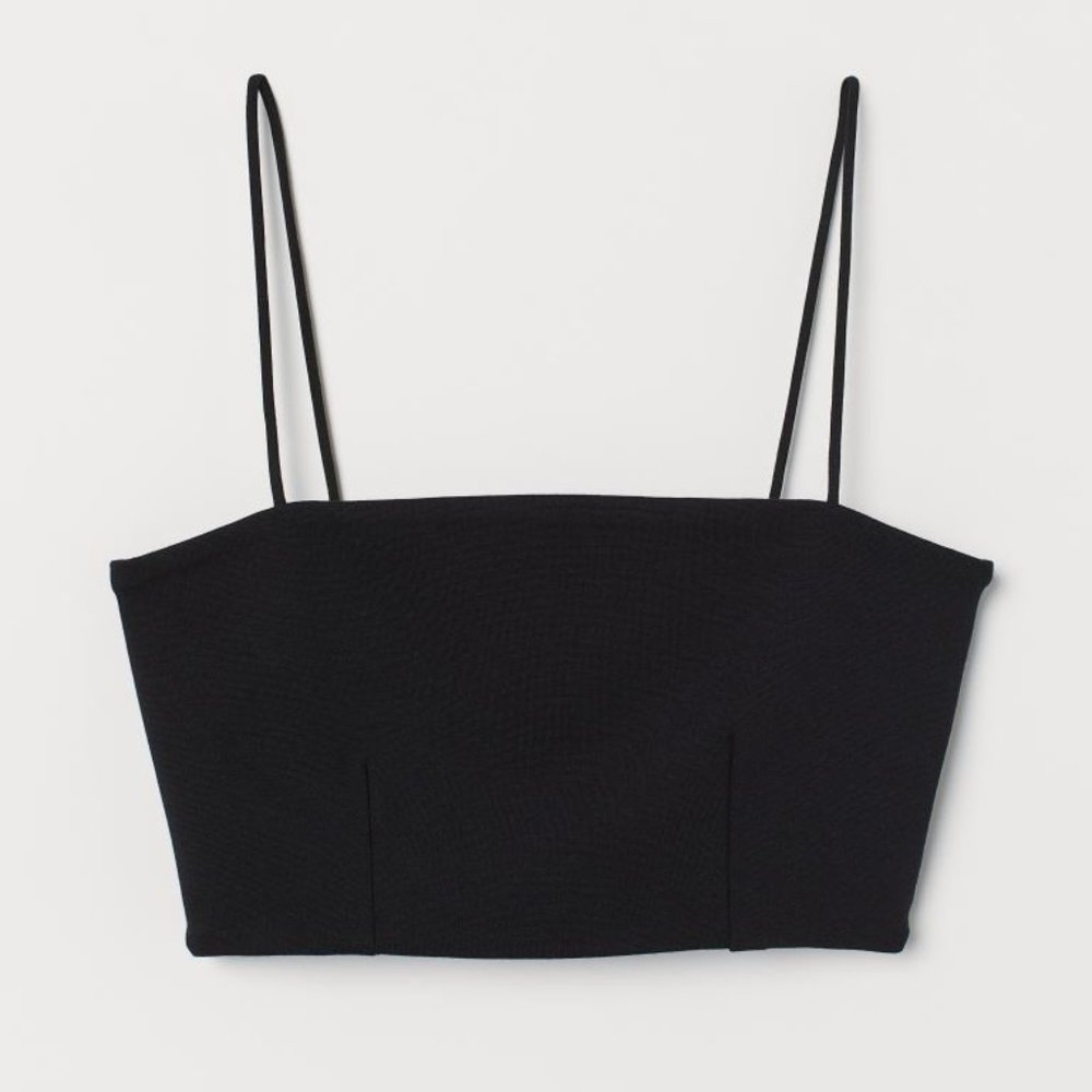 Abercrombie & Fitch Women’s Black Cropped Top Shirred Back with Spaghetti Straps